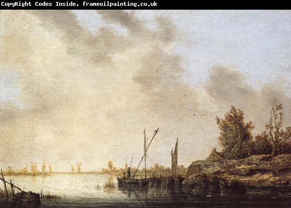 Aelbert Cuyp A River Scene with Distant Windmills